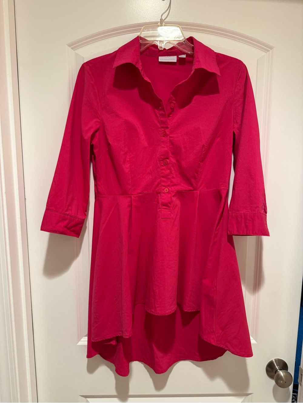 New York & Company Fuchsia Button-Front Tunic Dress - Picture 1 of 12